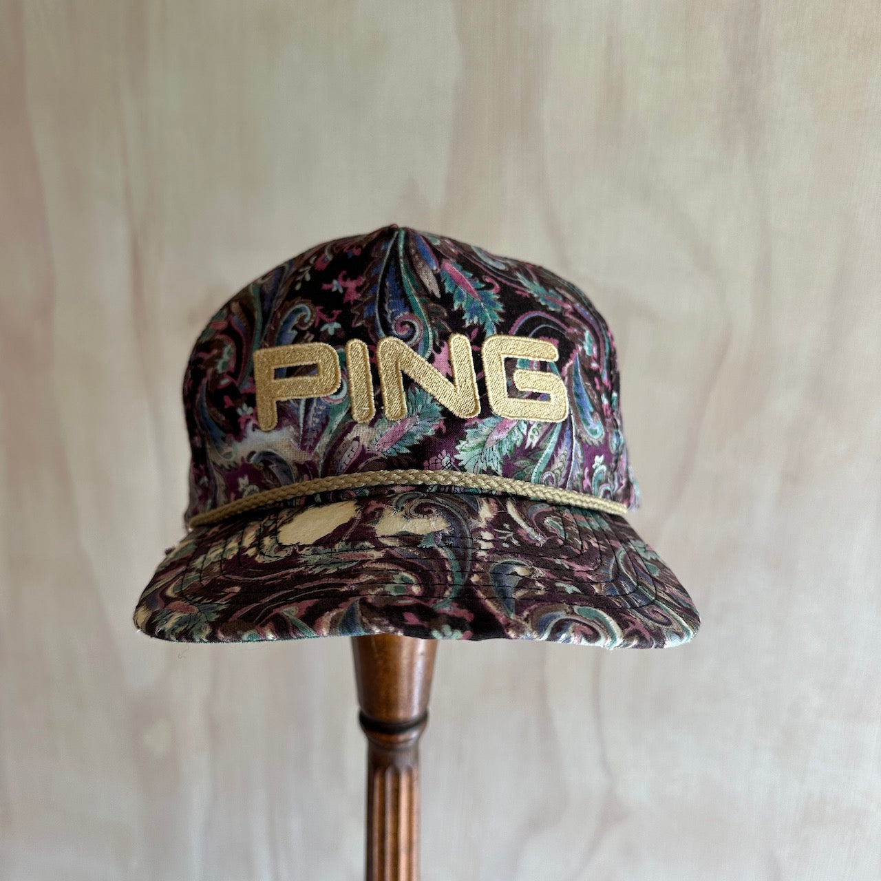 Vintage PING Golf Paisley Leather Strap Rope Hat (Flaws)