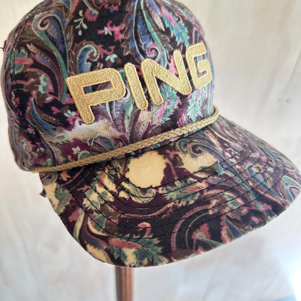 Vintage PING Golf Paisley Leather Strap Rope Hat (Flaws)