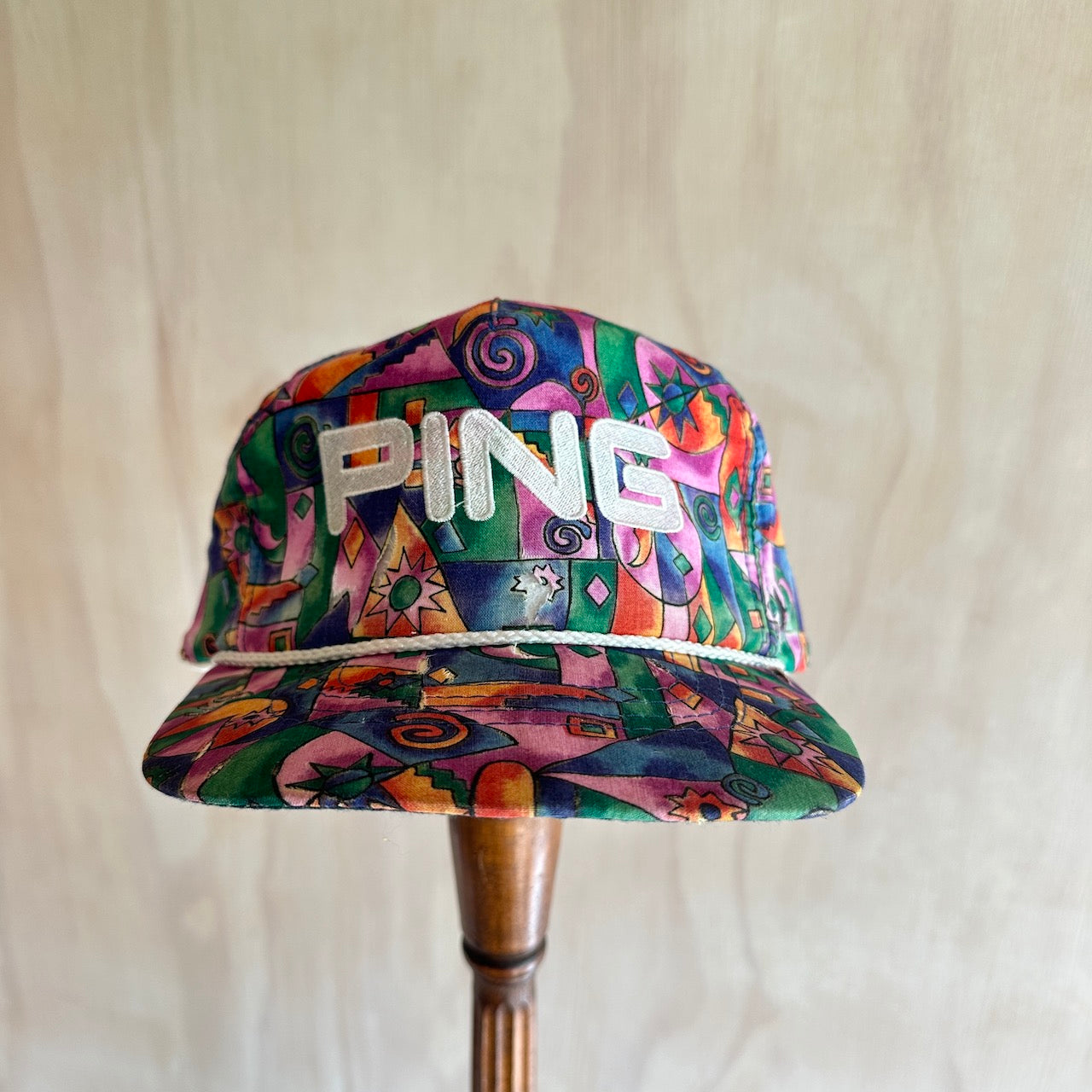 Vintage PING Golf Mosaic Leather Strap Rope Hat (Flaws)