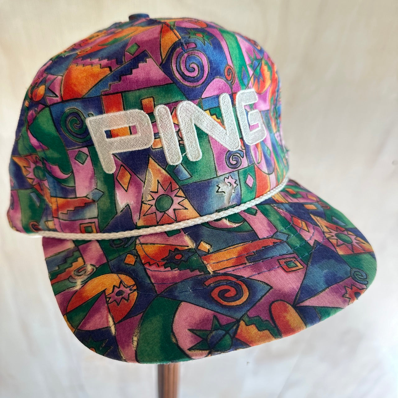 Vintage PING Golf Mosaic Leather Strap Rope Hat (Flaws)